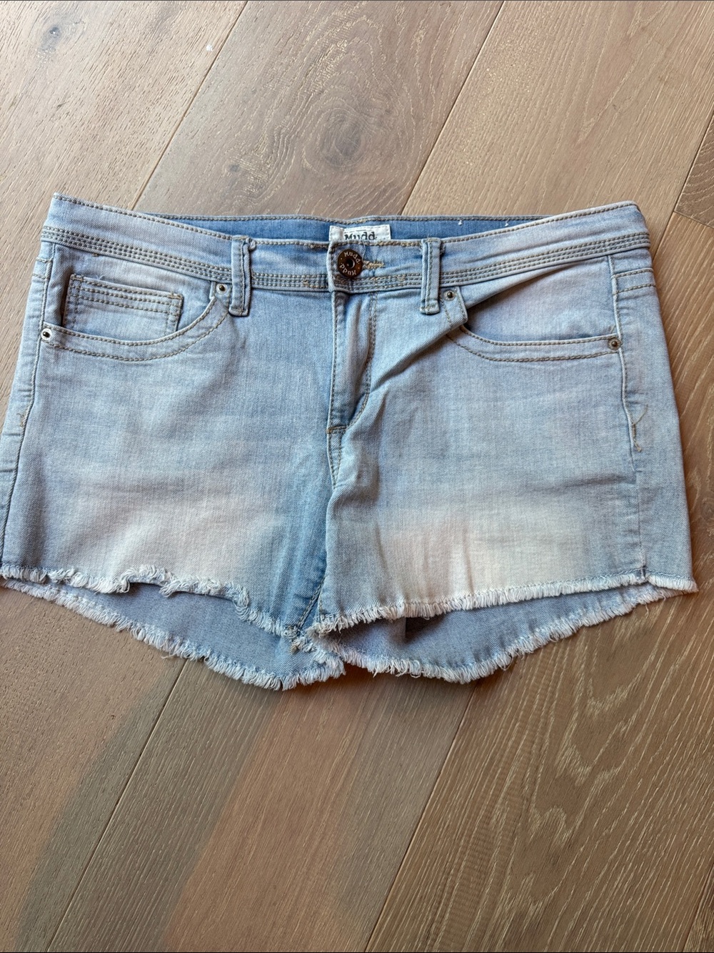 Mudd Pale Blue Frayed Stretch Denim Cutoff Shorts